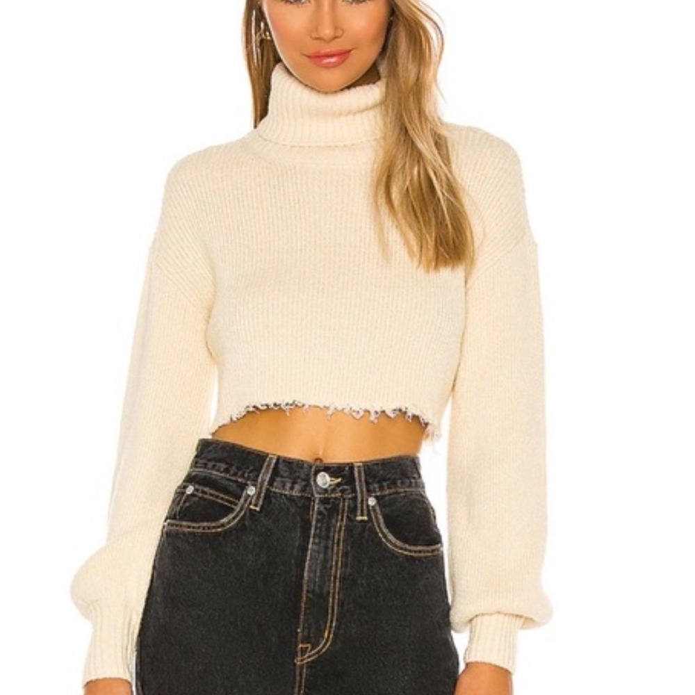 L'Academie Cream Cropped Turtleneck Sweater